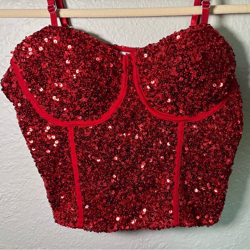 No Boundaries Sparkling Red Sequin Top